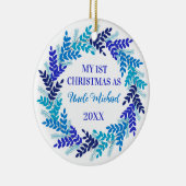Mijn eerste kerstfeest als oom Elegant Blue Wreath Keramisch Ornament (Rechts)