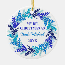 Mijn eerste kerstfeest als oom Elegant Blue Wreath Keramisch Ornament