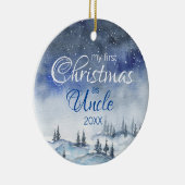 Mijn eerste kerstfeest als oom Waterverf Blue Wint Keramisch Ornament (Rechts)