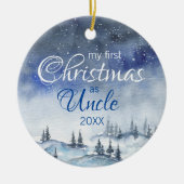 Mijn eerste kerstfeest als oom Waterverf Blue Wint Keramisch Ornament (Voorkant)