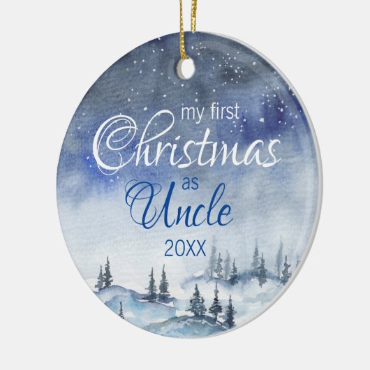 Mijn eerste kerstfeest als oom Waterverf Blue Wint Keramisch Ornament (Links)