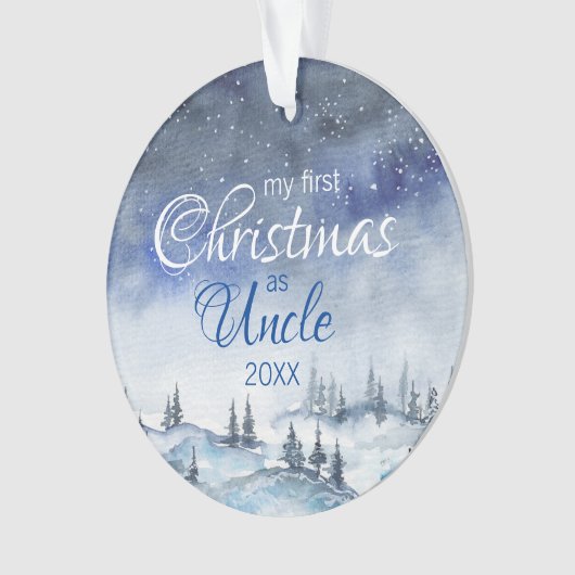 Mijn eerste kerstfeest als oom Waterverf Blue Wint Ornament (voorkant)