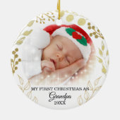Mijn eerste kerstfeest als opa foto Gold Foliage Keramisch Ornament (Achterkant)