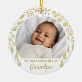 Mijn eerste kerstfeest als opa foto Gold Foliage Keramisch Ornament (Voorkant)