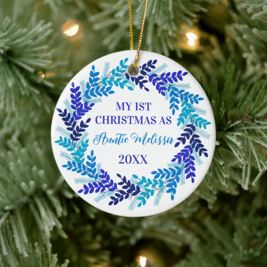 Mijn eerste kerstfeest als tante Elegant Blue Wrea Keramisch Ornament (Boom)