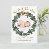 Mijn eerste kerstfeest nieuwe babyaankondiging feestdagenkaart (Staand voorkant)