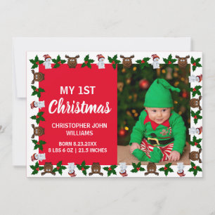 Mijn eerste kerstfeest nieuwe babyfoto-feestdag feestdagenkaart