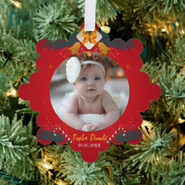 Mijn eerste kerstfeest Rood Persoonlijke babysnaam Ornament Kaart