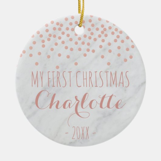 Mijn eerste kerstfeest roos goud en marmer | Confe Keramisch Ornament (Voorkant)
