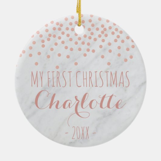 Mijn eerste kerstfeest roos goud en marmer | Confe Keramisch Ornament (Achterkant)