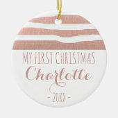 Mijn eerste kerstfeest roos gouden handstrepen keramisch ornament (Voorkant)