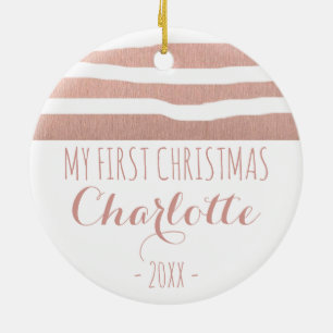 Mijn eerste kerstfeest roos gouden handstrepen keramisch ornament