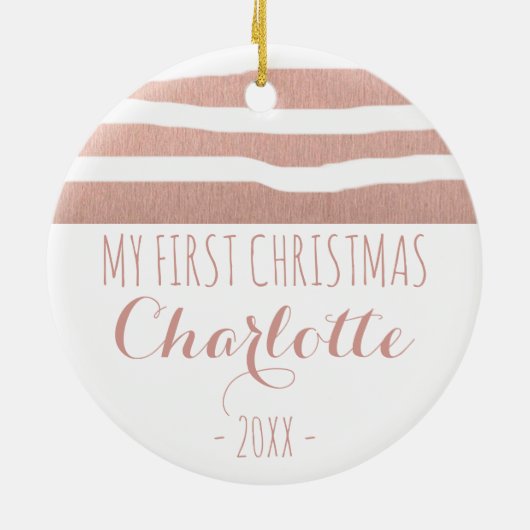 Mijn eerste kerstfeest roos gouden handstrepen keramisch ornament (Achterkant)