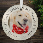 Mijn eerste Kerstfeest voor altijd Thuis Modern Pe Glas Ornament<br><div class="desc">Dit eenvoudige en klassieke ontwerp is samengesteld uit serif typografie en voegt een douanefoto toe. "Mijn eerste Kerstmis in mijn voorgoed thuis" omringt de aangepaste foto.</div>