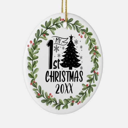 Mijn eerste kerstfeest Waterverf Wreate Keramisch Ornament (Rechts)