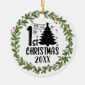 Mijn eerste kerstfeest Waterverf Wreate Keramisch Ornament (Voorkant)