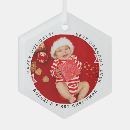 Mijn eerste kerstfeestdag Baby Foto Grandma Glas Ornament (Voorkant)