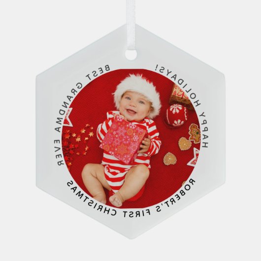 Mijn eerste kerstfeestdag Baby Foto Grandma Glas Ornament (Achterkant)