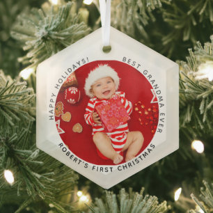 Mijn eerste kerstfeestdag Baby Foto Grandma Glas Ornament