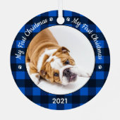 Mijn eerste kerstfoto Aangepaste foto van Dog Pupp Metalen Ornament (Achterkant)