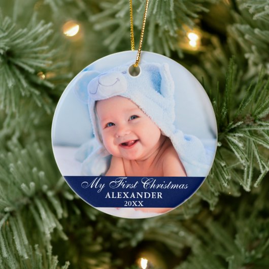 Mijn eerste kerstfoto Baby Blue Keramisch Ornament (Boom)