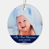 Mijn eerste kerstfoto Baby Blue Keramisch Ornament (Links)