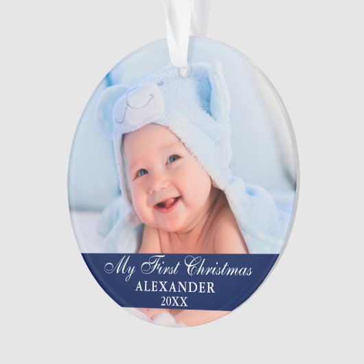 Mijn eerste kerstfoto Baby Blue Ornament (voorkant)