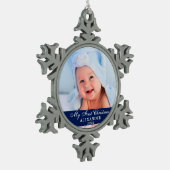 Mijn eerste kerstfoto Baby Blue Tin Sneeuwvlok Ornament (Links)