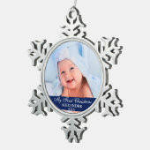 Mijn eerste kerstfoto Baby Blue Tin Sneeuwvlok Ornament (Rechts)