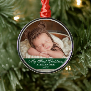 Mijn eerste kerstfoto Baby Foto groen en rood Metalen Ornament