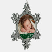 Mijn eerste kerstfoto Baby Green Tin Sneeuwvlok Ornament (Links)
