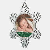 Mijn eerste kerstfoto Baby Green Tin Sneeuwvlok Ornament (Rechts)