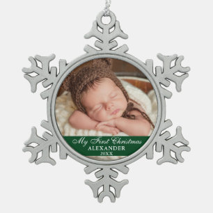 Mijn eerste kerstfoto Baby Green Tin Sneeuwvlok Ornament