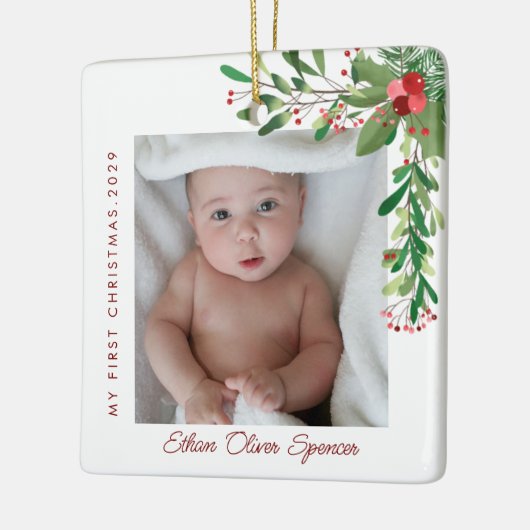 Mijn eerste kerstfoto Baby Keramisch Ornament (Links)