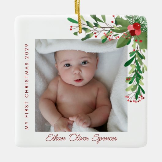 Mijn eerste kerstfoto Baby Keramisch Ornament (Voorkant)
