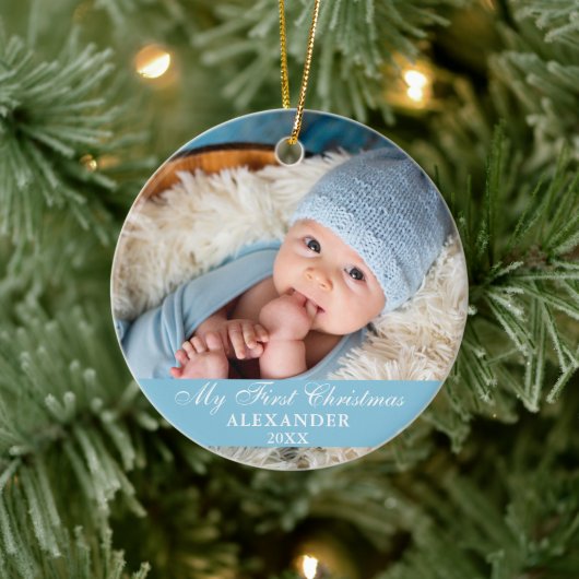 Mijn eerste kerstfoto Baby Light Blue Keramisch Ornament (Boom)