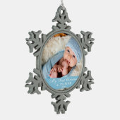 Mijn eerste kerstfoto Baby Light Blue Tin Sneeuwvlok Ornament (Links)