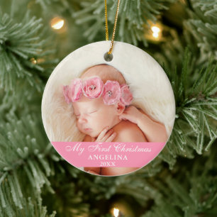Mijn eerste kerstfoto-Baby roze Keramisch Ornament