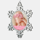 Mijn eerste kerstfoto-Baby roze Tin Sneeuwvlok Ornament (Rechts)