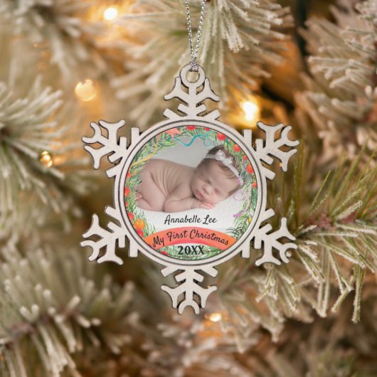 Mijn eerste kerstfoto Baby Tin Sneeuwvlok Ornament (Boom)