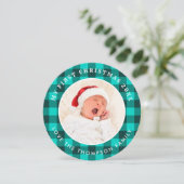 Mijn eerste kerstfoto Blauwgroen Plaid Circular Feestdagenkaart (Staand voorkant)