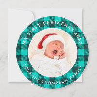 Mijn eerste kerstfoto Blauwgroen Plaid Circular