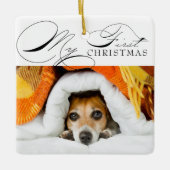 Mijn eerste kerstfoto Foto Elegant Calligrafie Keramisch Ornament (Voorkant)