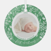 Mijn eerste kerstfoto Green Glas Ornament (Voorkant)