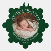 Mijn eerste kerstfoto Groene Ornament Kaart (Voorkant)