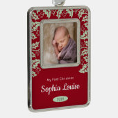 Mijn eerste kerstfoto Holly Verzilverd Omlijst Ornament (Rechts)