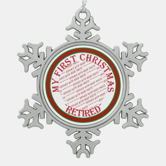 Mijn eerste kerstfoto in ruste Lijst Tin Sneeuwvlok Ornament (Voorkant)