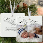 Mijn eerste kerstfoto met legant Calligrafie-ceram Keramisch Ornament<br><div class="desc">Mijn eerste kerstfotoversiering die u kunt personaliseren met uw favoriete foto en aangepaste tekst op de achterkant. Een elegant typografisch ontwerp met mijn eerste Kerstmis in zware kalligrafie en klassiek afdrukken. Eenvoudig aan te passen aan vele gelegenheden, zoals Mijn eerste Kerstmis met baby geboortestaat of Mijn eerste Kerstmis als eigenaar...</div>
