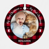 Mijn eerste kerstfoto met rode Buffalo-speldenfoto Metalen Ornament (Voorkant)