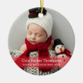 Mijn eerste kerstfoto met rode streep, aangepast B Keramisch Ornament (Voorkant)